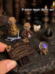 Miniature Dollhouse Alchemy Scene Decor, Mini Crow Crystal Ball And Magic Potion Bottles, Mortar And Pestle, Letter Divination Board Miniature Models, Tiny Desktop Decoration Accessories - one-size - View 7