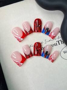 10pcs/Set Y2K Nails Handmade, Cute Nails, Pink Nails, Red Nails, Black Spider Nails & Black Spider Web Nails, Perfect For Parties & Daily Wear. Short Square Nails. Handmade Press On Nails Square, Fake Nails, Acrylic Nails, Short Nails, Handmade Nails - Multicolor - View 10