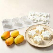 6-Cavity Snowflake/Mango-Shaped Reusable Baking Mold For DIY Mousse, Chocolate, Chiffon, Cheesecake, Ice Cream, Jelly, Pudding, Easter, Christmas, Valentine's Day, Graduation, Birthday Party, Christmas Tree - White - View 2