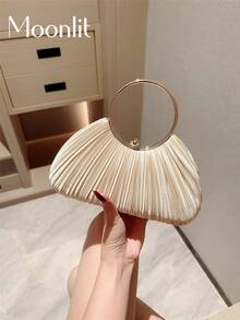 1pc Women's Elegant Pleated Box Design Party Handbag, Luxury Rhinestone Clutch, Charming Formal Evening Bag,Bride, Wedding Items, Gift For Her - Apricot - View 1