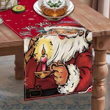 1pc Christmas Santa Claus Table Runner, HO HO HO Letter Candle Snowflake Print Decorative Table Runner, Farmhouse Style Christmas Dining Room Table Home Party Decor - Multicolor - View 3