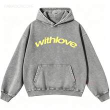 Men's Fashionable Autumn Washed Distressed Pocket Hoodie, Mens Hoodies Vintage Oversized Hoodie Acid Wash Couples Cotton Pullover Hoodies Withlove-L61 - 灰色2 - 查看 11