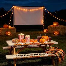 3 Pieces Picnic Tablecloth Set With Bench Cover, Elastic Edge Design, Halloween Pattern, Washable Rectangular Tablecloth, Suitable For Weddings, Camping, Picnics, Garden Parties And More, Practical Essential - E - View 7