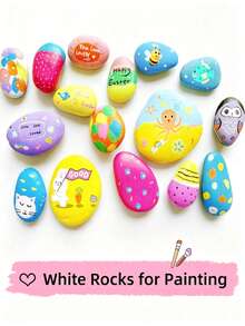 Multi-Piece Smooth White Painting Stones,Flat/Hand Selected Rocks For Crafts Art Decoration,Chemical-Free With Polished Smooth Surface For Even Painting,Beginners & DIY Handmade Projects,Arts And Crafts Supplies,Decorative Stones For Creative Artwork - Multicolor - View 8