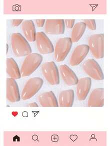 30 buah Kuku Tempel Pendek Berbentuk Almond Warna Pink Nude Mengkilap, Set Kuku Palsu Akrilik, Termasuk 1 buah Lem Jelly dan 1 buah Kikir Kuku - MultiWarna - View 5