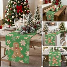 Christmas Gingerbread Man Snowflakes Table Runner Holiday Party Decor Reusable Winter Xmas Kitchen Dinning Table Runner Christmas Decorations - Multicolor - View 10
