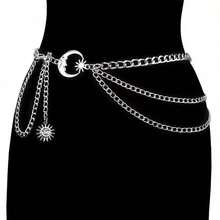 1pc Fashion Moon Multi-Layer Metal Chain Waist Belt Hip Hop Punk Sun Crescent Body Chain - Silver - View 7