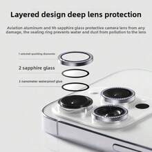 3pcs Camera Lens Protector For IPhone 18/18 Pro/18 Pro Max/17/17 Pro/17 Pro Max/17 Air/16/16 Plus/15/14/13/12/11, Shiny Personalized Metal Diamond Ring Design, 9H Hardness Anti-Scratch, Fashionable Phone Accessory, Compatible With Phone Case - Silver - View 5