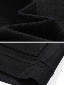Cardigan Rajut Leher V dengan Resleting untuk Pria Ukuran Besar, Musim Semi/Gugur, Tekstur Wafel, Dua Saku, Jaket Sweater Longgar, Gaya Kasual Bisnis - Hitam - View 5