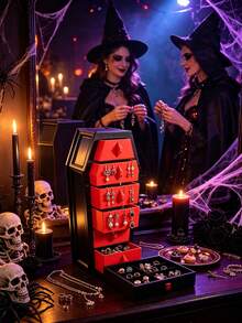 Gothic Vintage Coffin Shaped Jewelry Box, Jewelry Storage Box, Jewelry Organizer Box, Halloween Vampire Theme, Christmas Gift, 6 Drawer Storage Box, Halloween Personalized Ring, Earring, Necklace Storage Box, Cool Gift - Multicolor - View 1