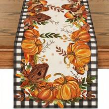 1pc Vintage Pumpkin Birdhouse Print Autumn Home Decor Table Runner - Polyester Stiff Fabric, Rectangular, Ideal For Holiday Dining And Outdoor Parties, Suitable For Home Dining Room, Restaurant, Kitchen Supplies, Party Table Decoration - Orange - View 1