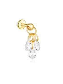 EleRunis 1pc 925 Sterling Silver Delicate 3-Water Drop Flat Back Cartilage Earring, Suitable For Helix, Conch, Cartilage, Ear Rim, Threaded Piercing, Exquisite Jewelry For Daily Wear, Wedding, Party - Gold - View 7