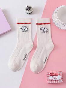 1/2 Pairs Snoopy Socks For Women, Lace Trim Mid-Calf Socks, Red & Pink, Autumn/Winter, Sports Socks, Couple Socks - Multicolor - View 12