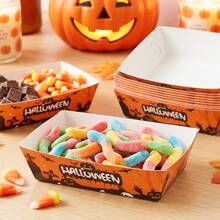 12/24pcs Halloween Disposable Paper Trays, Pumpkin Pattern Serving Trays, Dessert Boxes, Snack Boxes, Halloween Party Tableware, Suitable For Snacks, Candy, Halloween Use - Easy Folding Assembly - Multicolor - View 3
