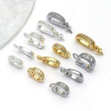 2pcs 18K Golden Plated Pendant Bails Rhinestone Fold Over Bead Bails Connector Clasps For Pearl Charm Necklace DIY Jewelry Making Findings - Multicolor - View 10