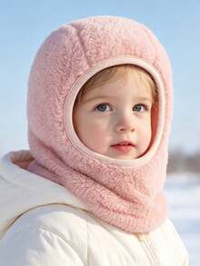 New Autumn And Winter Children's Pullover Hat, Versatile, Solid Color With Fleece Insulation, Cold Proof Hat, Scarf One-Piece Hat - Multicolor - View 6