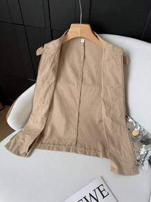 GMFP Damen Doppelreiher Knöpfe Ärmellos Mandarin Kragen Slim Fit Khaki Weste Elegant Vintage Ausgehen Arbeit Herbst Winter 2026 Damen - Khaki - Übersicht 7