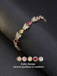 1pc Exquisite Stackable Oro Laminado Three-Color Butterfly Pendant Bracelet, Suitable For Romantic Daily And Vacation Wear - Butterfly Bracelet - View 8