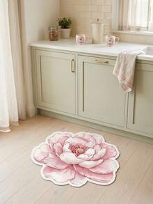 1pc Peony Flower Decor Diatomaceous Earth Mat, Living Room Decor, Room Decor, Indoor Door Mat, Bathroom Mat, Kitchen Mat, Absorbent Quick-Drying, Room Decor, Anti-Slip Wear-Resistant, Trimmable, Easy To Clean, Washable Carpet, Home Decor, Floor Decoration Beautification, Floor Protection - Pink - View 3