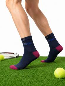 5 Pairs Men's Colorblock SPORT Logo Mid-Calf Athletic Socks, Ribbed Non-Slip Cuff, Soft Breathable Moisture-Wicking, Suitable For Running And Fitness - Multicolor - View 3