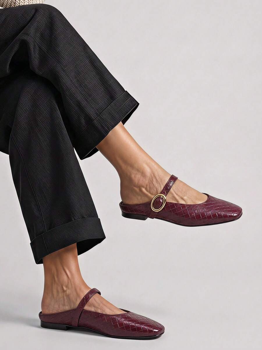 Women Flats - Burgundy - View 1