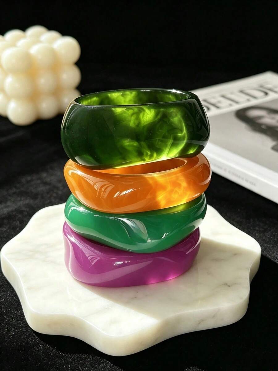Colorful Dopamine Chunky Geometric Bracelet Set, Multi-Functional Summer Jewelry, Suitable For Daily Wear, Party And Vacation, Dopamine Style - Multicolor - View 1