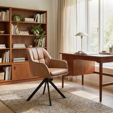 Goeurvant Nordic Dining Chair With Armrests 360° Swivel Ergonomic Rocking Chair Swaying Back And Forth Lounge Chair For Reading Nook Living Room And Balcony-Brown Velvet - Brown PU Leather - View 3