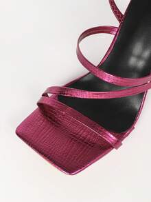 Women's Rose Red High Heels, Square Toe Chunky Heel, 2-Way Wear, Comfortable Versatile High Heel Shoes, Height-Increasing Leg-Lengthening Solid Color Women's Shoes, Size Runs Small - Hot Pink - View 4