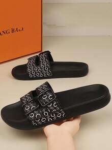 Men's Fashion Buckle Slide Sandals, Non‑Slip Soft Sole Casual Slippers For Indoor Outdoor Beach Daily Wear - Black - View 2