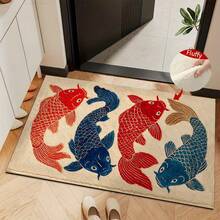 1pc Retro Goldfish Design Microfiber Bath Mat,Non-Slip And Soft Bathroom Floor Rugs,Doormat,Water Absorption Mat,Machine Washable,Low Pile,TPR Backing,Knit Fabric,For Bedroom,Kitchen,Entryway,Indoor Use,Accessories & Home Decor,Perfect New Home Gift. - Multicolor - View 4