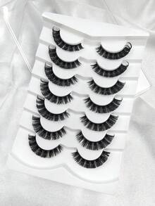 7 Pairs Cross-Style Fashion 3D Curly Russian Style Full Strip False Eyelashes - Black - View 8