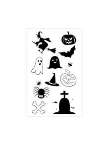 1pc Cute Gothic Style Halloween Hand-Drawn Witch Ghost Bat Combo Vertical Temporary Tattoo Sticker, Skin-Friendly Realistic Tattoo, Suitable For Party, Music Festival And Graduation Gift, Lasts 3-5 Days - Black - View 4