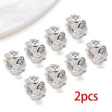 2pcs Silvery Plated Cubic Zirconia Spacer Beads Rhinestone Round Flat Heart Twist Metal Spacers For DIY Bracelet Necklace Jewelry Making Findings - Silver - View 16