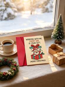 8pcs/4sets, 2sets, 1set Christmas Greeting Cards With Envelopes, Humorous Christmas Card With Santa Claus - "Working With Me Every Day Is Your Gift" Message, Red & Green Holiday Design, Suitable For Office Party Team Appreciation Or Secret Exchange, Christmas Holiday Workplace Party Decoration - A - View 7