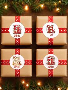 Customized Personalized Christmas Reindeer Initial Round Stickers, Christmas Hat Letter Name Stickers, Christmas Gift Box Sealing Labels, Custom Name Stickers For Christmas And Gift Wrapping, Party Favor Decoration Stickers, Perfect For Family Gifts - Multicolor - View 11