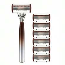 Newest Coffee Brown 6-Layer Manual Razor For Men, Stainless Steel Blades, Ergonomic Non-Slip Handle, Smooth & Close Shaving - Safety Tazor + Blade - View 13