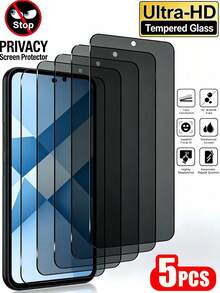 5pcs Anti-Peeping Tempered Glass Screen Protector, Compatible With Samsung Galaxy S25 S24 A57 A37/Compatible With IPhone 17 16/Compatible With Huawei/Honor/Compatible With Xiaomi 15T/Poco/Note 15, 9H Hardness, Anti-Fingerprint, Case-Friendly, Easy-To-Apply Thin Design, Touch-Sensitive, Dust-Proof, Full Coverage No Light Leakage, Privacy Anti-Peeping, Electroplated Oleophobic Coating - Black - View 18