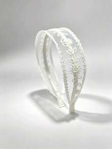 1pc French Style White Sunflower Embroidered Lace Headband Hair Hoop Vintage Style Hair Accessory Elegant Women's Hair Accessory Autumn Fashion Accessory Wedding Accessory Daily Commute Fashion Accessory - White Style a - View 3