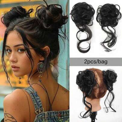2pcs Lightweight Long Curly Hair Scrunchies, Fluffy Dragon Beard Hair Ties For Bun