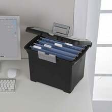 Caja de archivos portátil, contenedor de almacenamiento de archivos de cartas con asa, paquete de 4 - Negro - Ver 3