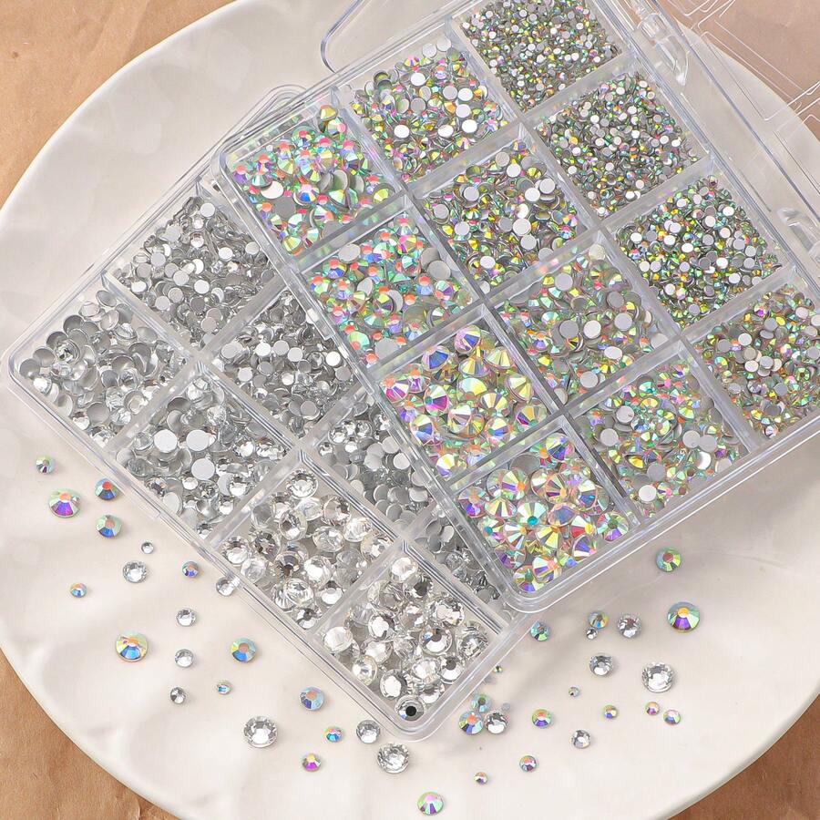 12-Grid Glass Rhinestone Set SS4-SS30 Multi-Color Flat Back Rhinestones Super Shiny Nail Art Phone Case Clothing DIY Decoration Accessories - SS4-sS30 - View 1