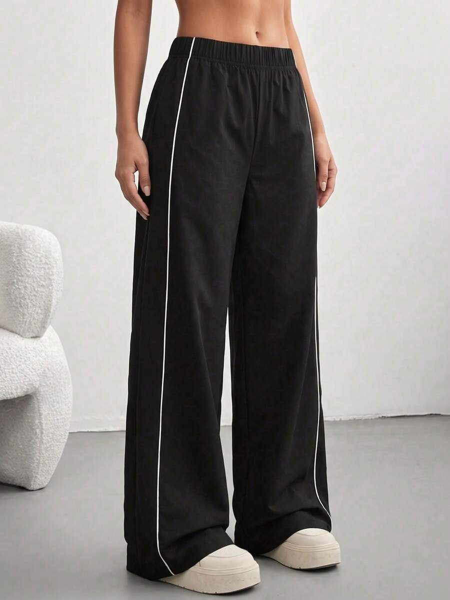 FWH Daily EssentialPants 街頭 OOTD 女款健身瑜伽運動跑步運動長褲 寬腿褲 黑色 秋季 - 黑色 - 查看 1