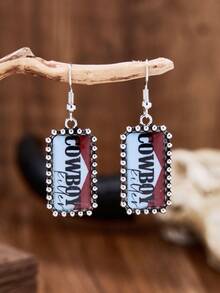 MONLOTTI 1 Set Western Vintage Resin Letter Sticker Jewelry Set, Bohemian Cowboy Letter Rectangular Sticker Earrings Necklace. Versatile Jewelry Set For Cowgirls, Exquisite Gift For Women - Multicolor - View 3