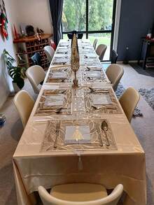 1pc Satin Tablecloth, Rectangular Sequin Silk Tablecloth, Smooth Fabric, Suitable For Wedding Banquet Party Events, Champagne Color, Room Decoration - Champagne Gold - View 6