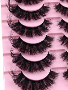 10 Pairs Natural False Eyelashes Thick 3D Fluffy Multi-Layer D Curl Russian Style Enlarged False Eyelash Volume Reusable Cat Eye Lashes Suitable For Travel Essential Fake Eyelashes Strip Lashes - View 4
