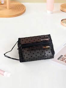 6pcs Women's Vintage Black Polka Dot Mesh Travel Storage Set, Multi-Layer Multi-Size Makeup Bag, Multi-Size Combination Toiletry Bag, Suitable For Home Storage, Essential For Short Trips, Can Be Used As Holiday Gift - Black - View 9