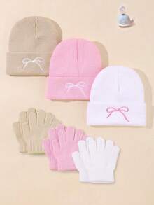 3 Sets/6 Pieces Fashion Bow Knitted Fingerless Gloves Set, Suitable For Boys And Girls, Perfect For Autumn/Winter Outdoor Warm Wear - Multicolor - View 1