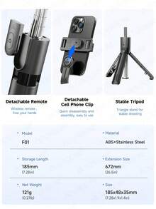 AXNEN Smartphone Selfie Stick Tripod - Extendable Travel Tripod With Stable Handle And 360° Panoramic Shooting, Wireless Remote Control And Detachable Phone Holder, Suitable For Camera/Smartphone/Android Pro MAX, Perfect For Travel, Vlog, Video And Photo - Multicolor - View 12