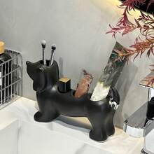 1pc Cute Dachshund Shaped Bathroom Storage Box & Toothbrush Holder, Freestanding Plastic Material, Suitable For Electric Toothbrushes, Dachshund Theme Decor, Suitable For Sink, Bathtub, Shower And Bathroom - Multicolor - View 4