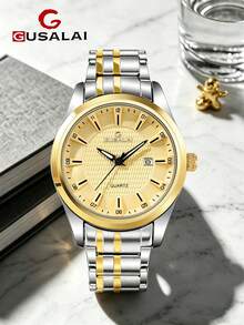 GUSALAI Men's Quartz Watch With Steel Band, Round Dial, Three Hands, Calendar, Multiple Colors Available, Suitable For Workplace, Daily Wear And Gift - one-size - View 13